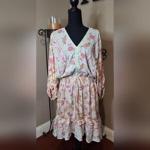 Umgee Romantic Cottage Core Bohemian Floral Ruffle V-Neck Dress. NWT. Size M